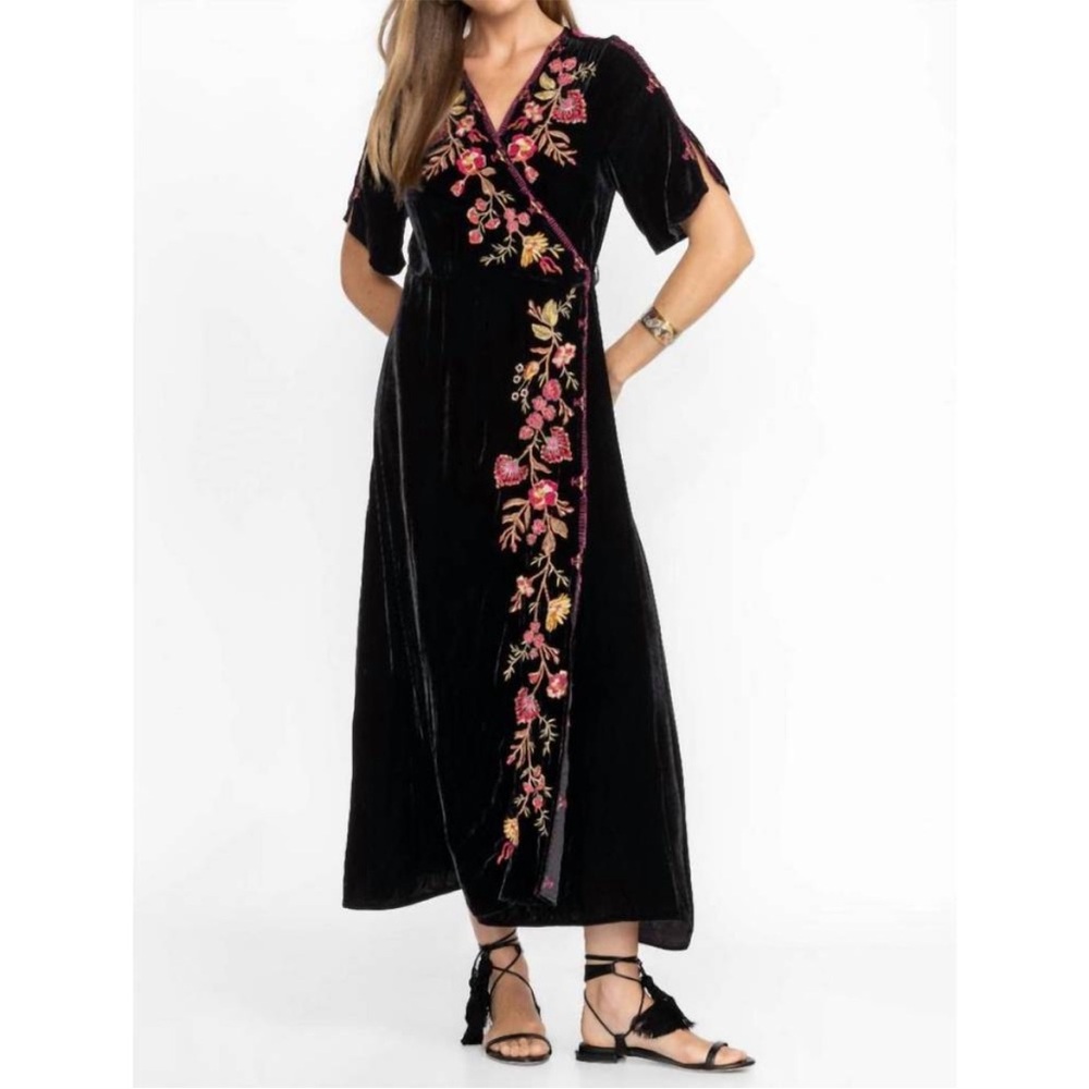 NEW JOHNNY WAS lilith velvet wrap dress in black nwt